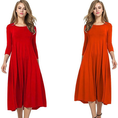 Women Fashion Casual Solid Color Pleated Dress