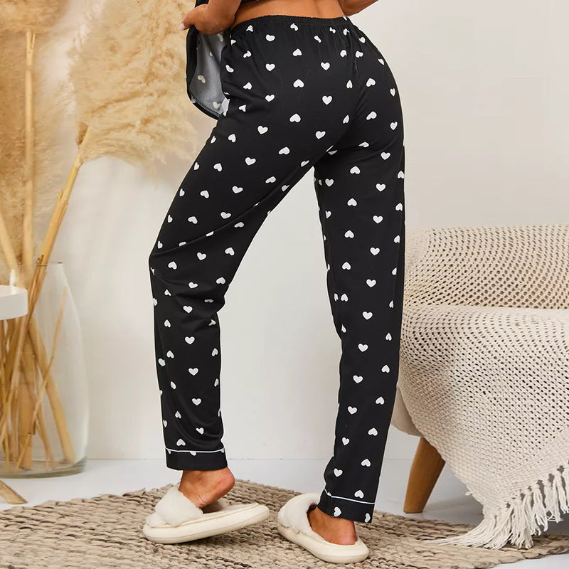 Conjunto de pijama informal de manga corta con estampado de corazones para mujer