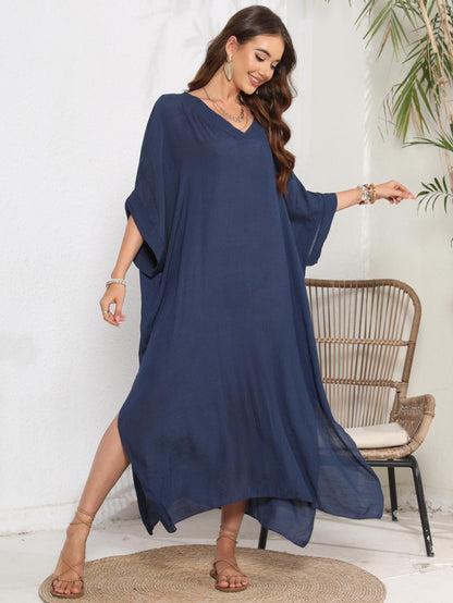 Summer Women Casual Solid Color V-Neck Loose Bikini Swimsuit Cover-Ups