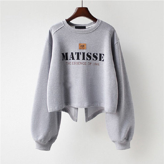 Women Casual Letter Print Irregular Back Split Sweatshirts