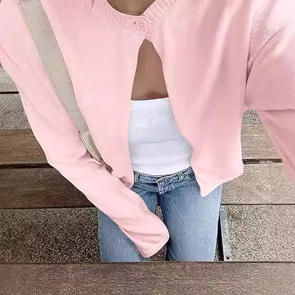 Women Fashion Casual Solid Color Long Sleeve Knitted Sweater Jacket