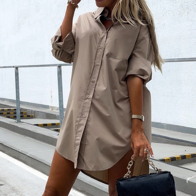 Blusa informal de manga larga con bolsillos y un solo pecho para mujer