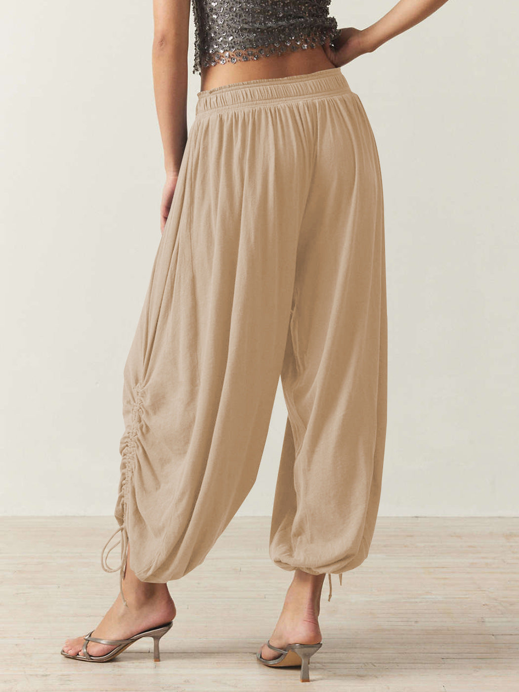 Women Casual Solid Color Drawstring Loose Pants