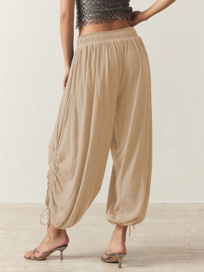 Women Casual Solid Color Drawstring Loose Pants