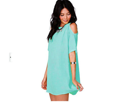 Vestido holgado informal de gasa de color liso con hombros descubiertos para mujer