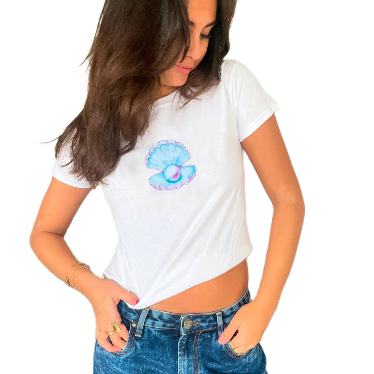 Camiseta de manga corta con estampado casual de moda para mujer