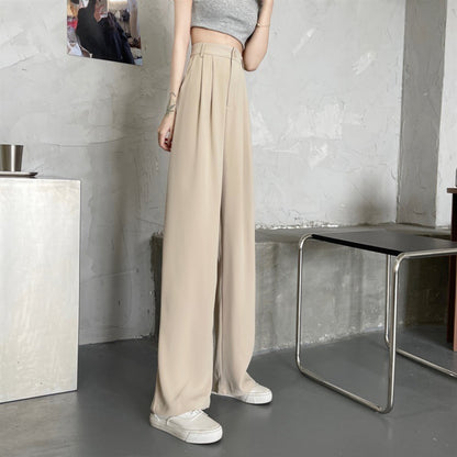 Pantalones casuales de pierna recta de color sólido para mujer