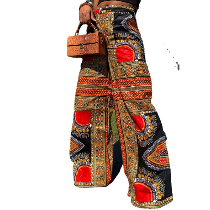 Women Printed High Waist Loose Casual Pants