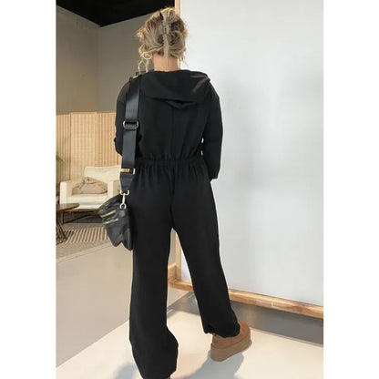 Women Fashion Casual Solid Color Long Sleeve Hoodie Jumpsuits