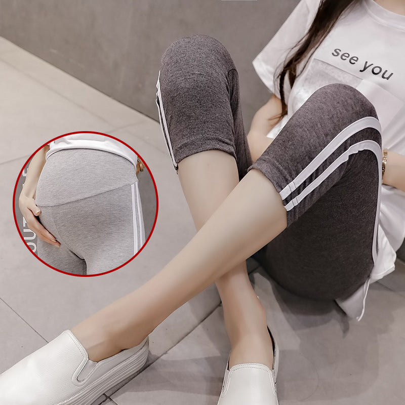 Summer Casual Side Stripe Belly-Supporting Leggings For Pregnant Women