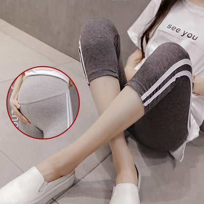 Summer Casual Side Stripe Belly-Supporting Leggings For Pregnant Women