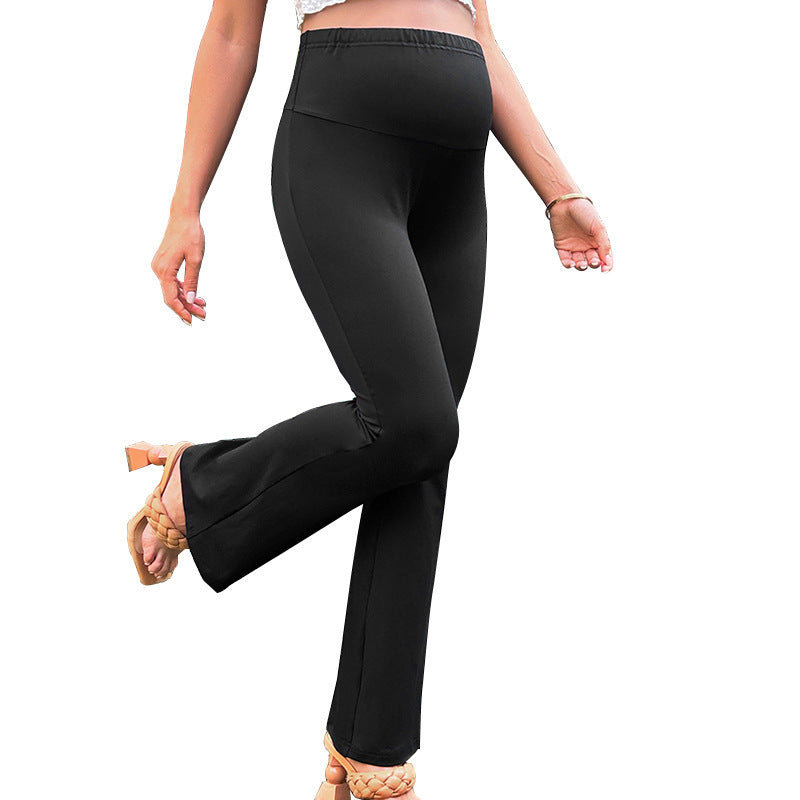 Pregnant Women Fashion Casual Solid Color High Waist Belly Trousers