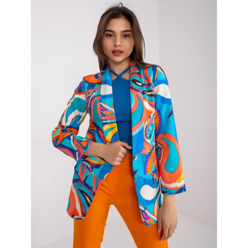 Chaqueta de traje con estampado multicolor informal a la moda para mujer