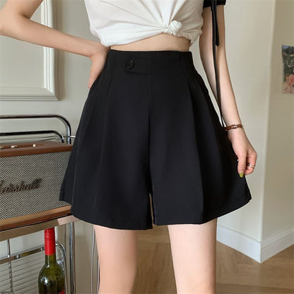 Women Fashion Casual Solid Color High Waist Shorts