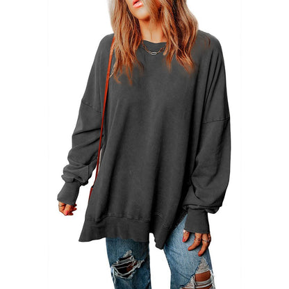 Autumn Women Fashion Casual Solid Color Round Neck Long Sleeve Blank Sweatshirt