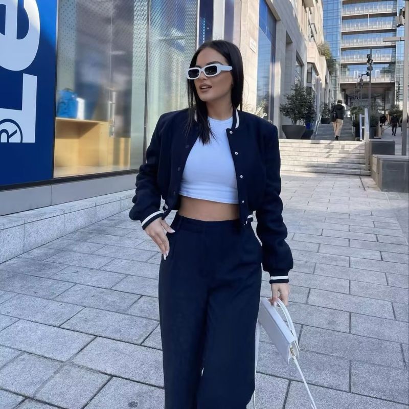 Chaqueta informal de moda para mujer, abrigo de béisbol de manga larga con cuello alto