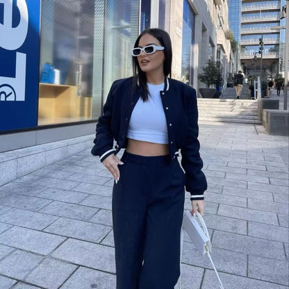 Chaqueta informal de moda para mujer, abrigo de béisbol de manga larga con cuello alto