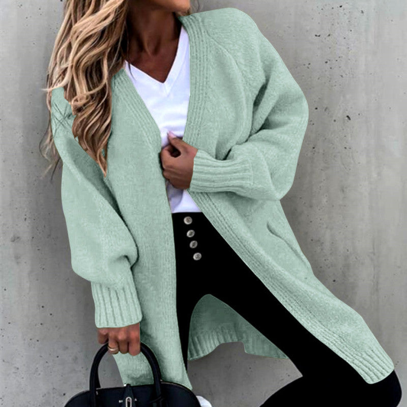 Women Casual Solid Color Autumn Lazy Loose Coat Knitted Cardigan