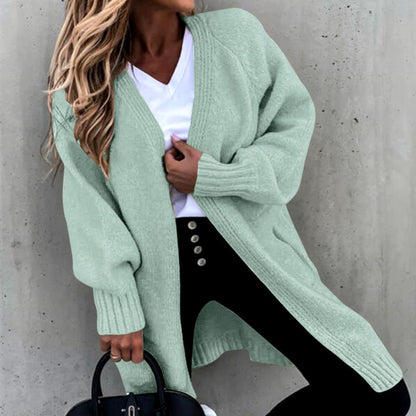 Women Casual Solid Color Autumn Lazy Loose Coat Knitted Cardigan