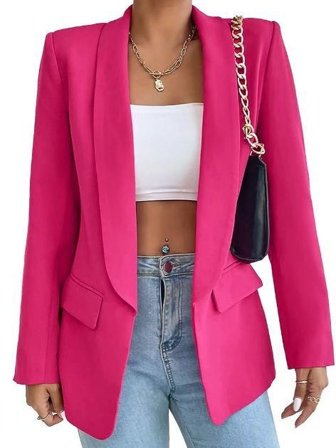 Chaqueta blazer informal de manga larga con solapa de color liso para mujer
