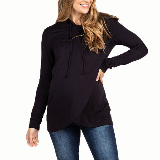 Pregnant Women Fashion Casual Drawstring Hooded Long Sleeve Top