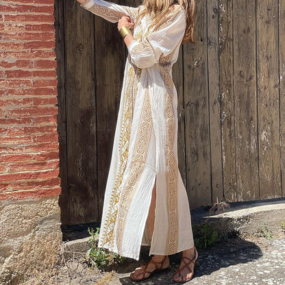 Women Casual Bohemian Print Long Sleeve Maxi Dress