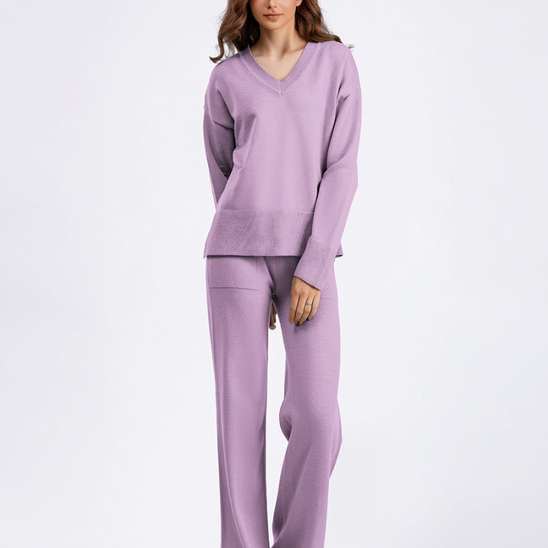 Autumn Winter Women Fashion Loose Casual Solid Color Sweater Pants Two-Piece Set