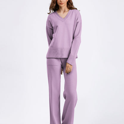 Autumn Winter Women Fashion Loose Casual Solid Color Sweater Pants Two-Piece Set