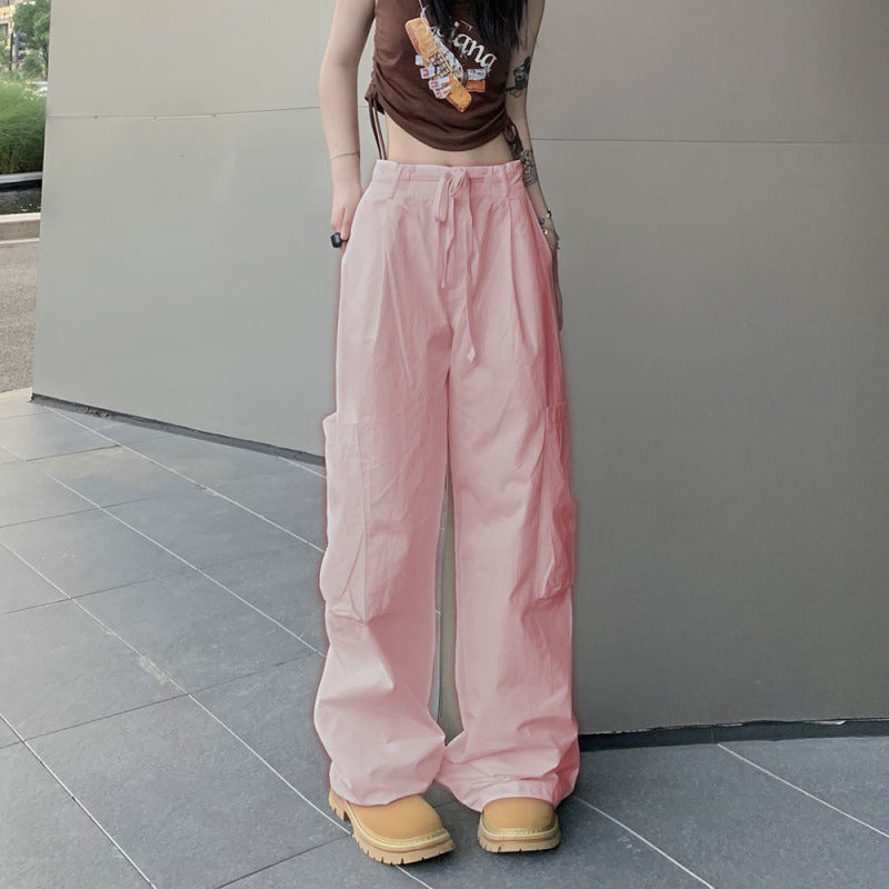 Women Casual Solid Color Large Pocket Loose Cargo Pants