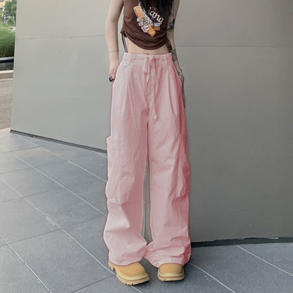 Women Casual Solid Color Large Pocket Loose Cargo Pants