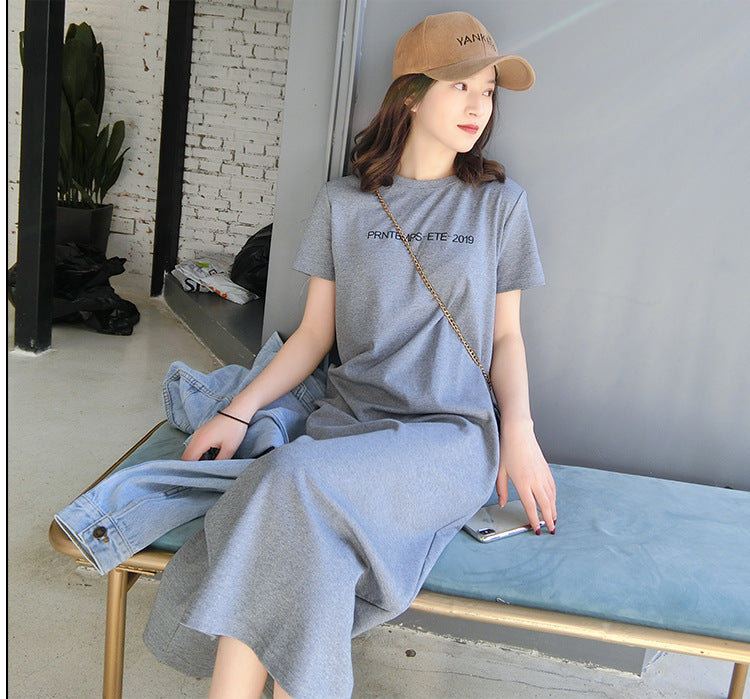 Women Casual Letter Printed Short Sleeve Loose Dress