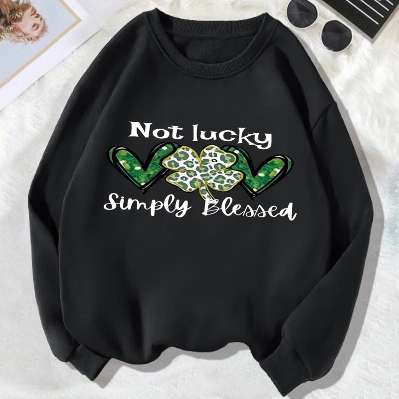 Spring Women Casual Crew Neck Four-Leaf Clover Long Sleeve Sweatshirt