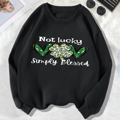 Spring Women Casual Crew Neck Four-Leaf Clover Long Sleeve Sweatshirt