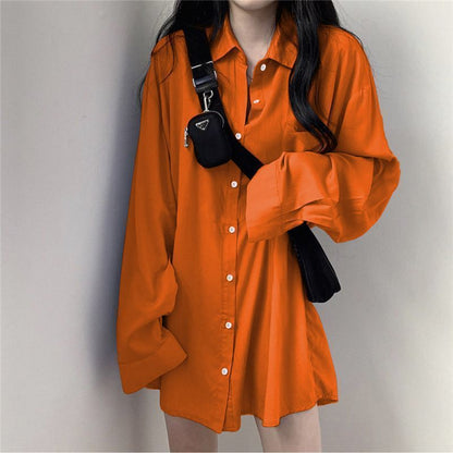 Fleece-Lined Thickened Plus Size Long Sleeve Shirt Women Casual Solid Color Loose Blouse