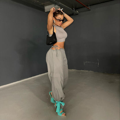 Women Fashion Casual Solid Color Loose Pants