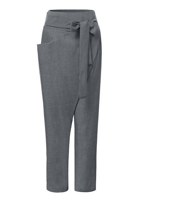 Pantalones casuales irregulares de color sólido con cordones para mujer