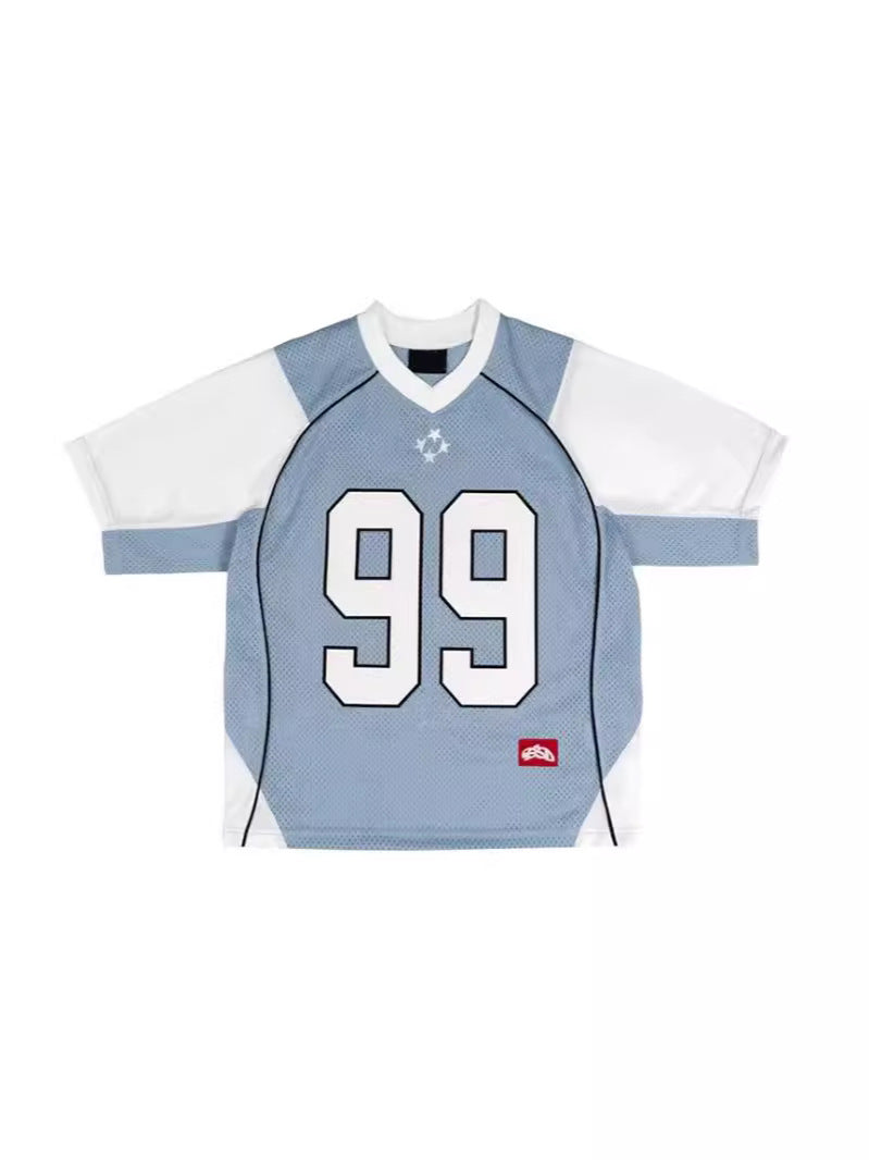 Camiseta de jersey de manga corta con cuello en V y estampado digital holgado informal para mujer