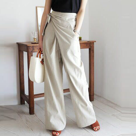 Women Fashion Casual Solid Color Loose High-Waist Pants