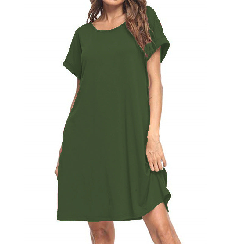 Vestido informal básico de verano de manga corta en color liso para mujer