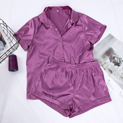 Conjunto de pijama holgado informal de seda con manga corta y pantalones cortos para mujer