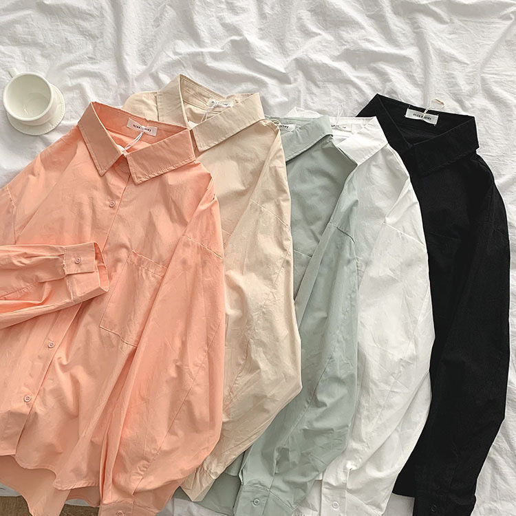 Blusa informal básica de manga larga para mujer, color liso, de verano, a la moda