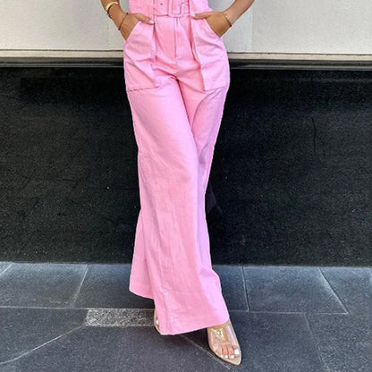 Women Fashion Casual Solid Color Multi-Pocket Cargo Jumpsuit