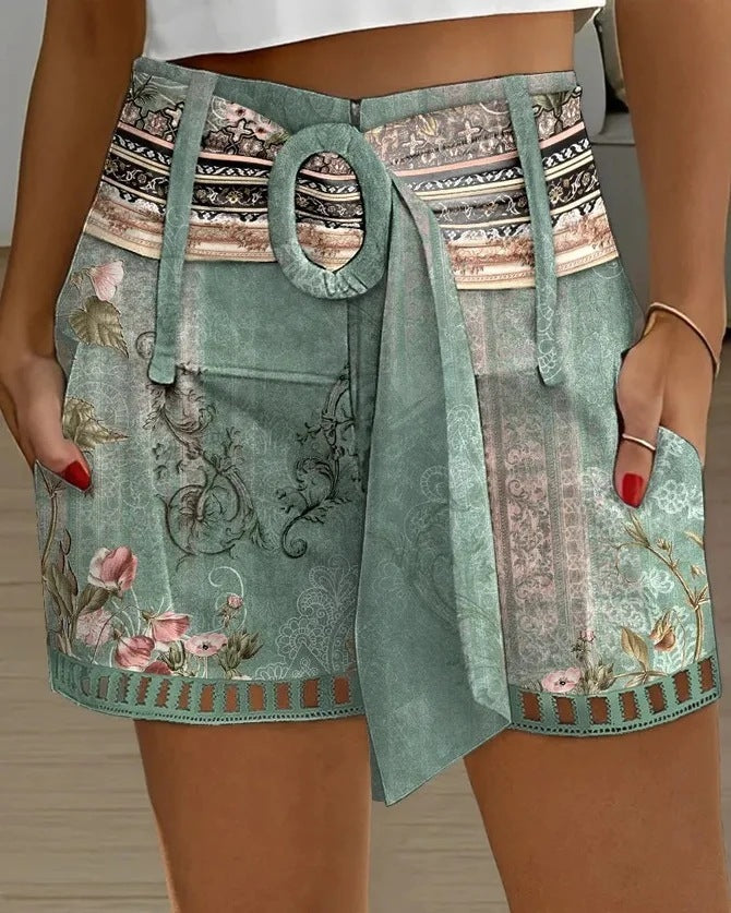 Women Summer Lace Patchwork Casual Cotton Linen Feather Floral Printed Shorts