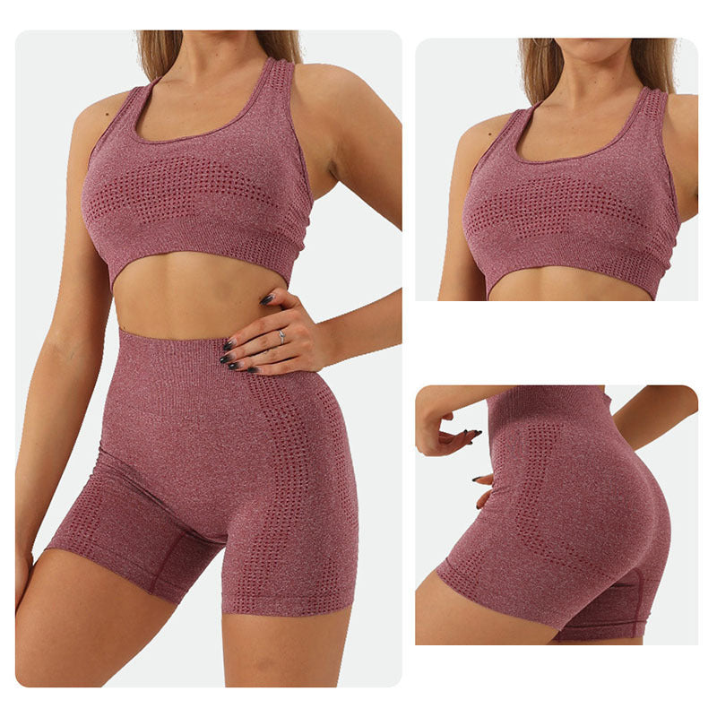 Conjunto deportivo de 2 piezas para mujer, informal, ajustado, de color sólido, con cuello en U, sin mangas y pantalones cortos