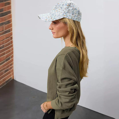 Autumn Women Fashion Casual Crewneck Long Sleeve Split Sweatshirt