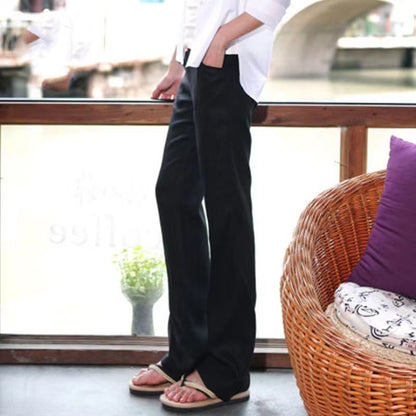 Women Fashion Casual Solid Color Cotton Linen Straight-Leg Pants