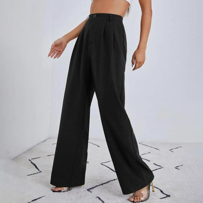 Pantalones de traje rectos de color liso informales a la moda para mujer