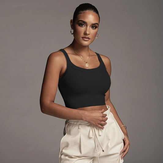 Top corto sin mangas de punto con hilo de color liso informal a la moda para mujer