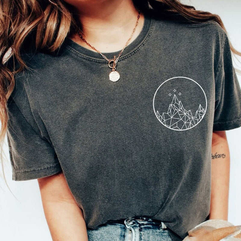 Camiseta de manga corta con cuello redondo y estampado informal para mujer