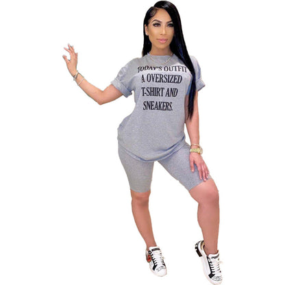 Conjunto informal de dos piezas con estampado de letras para mujer